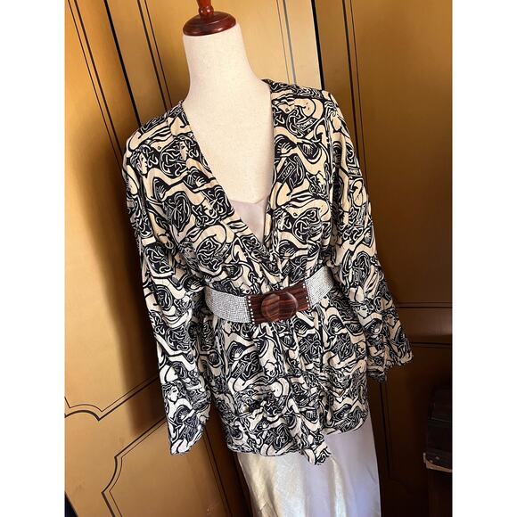 Statement jacket with ethnic print in black and white, size XL - Picture 2 of 6